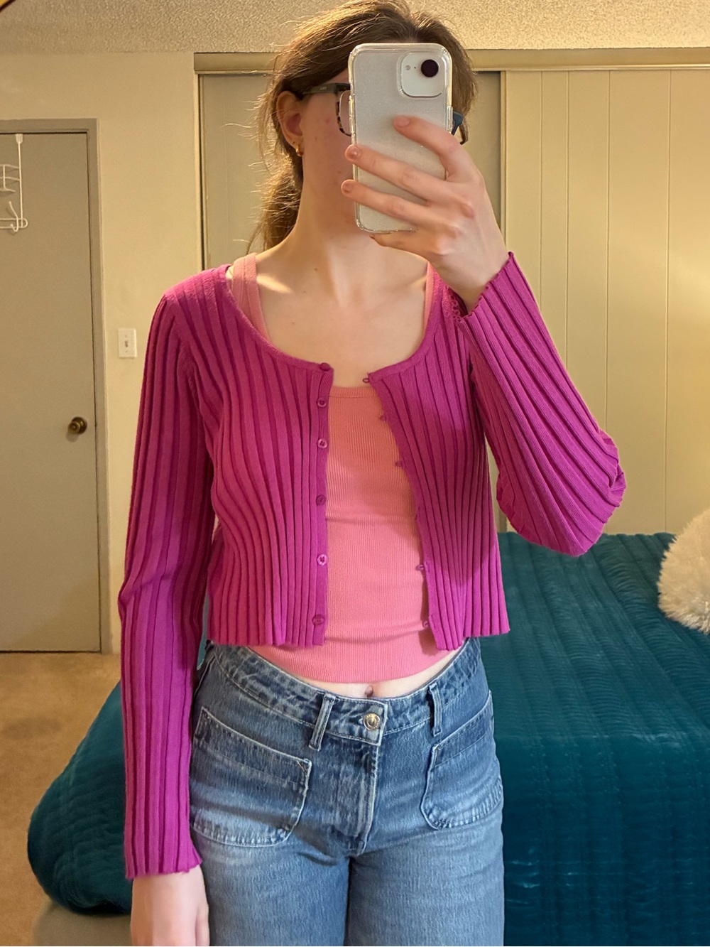 Hot Pink Cropped Cardigan